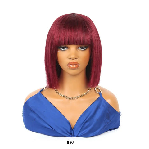 99J Burgundy Straight Short Bob Wigs Human Hair None Lace Front Wigs 10inch