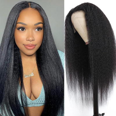 13X4 HD Lace Kinky Straight Wig Human Hair 180% Density for Women