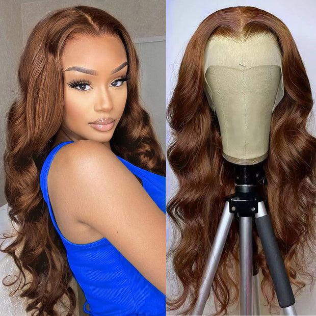 13x4 Lace Frontal Wig  Body Wave Color #4 Human Hair 180 Density 100 human virgin hair Chocolate Brown