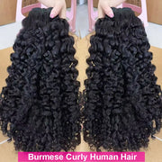 Burmese Curly Human Hair Bundles #1B Natural Color Wavy Mink Hair and 5*5 Transparent Closure For Women