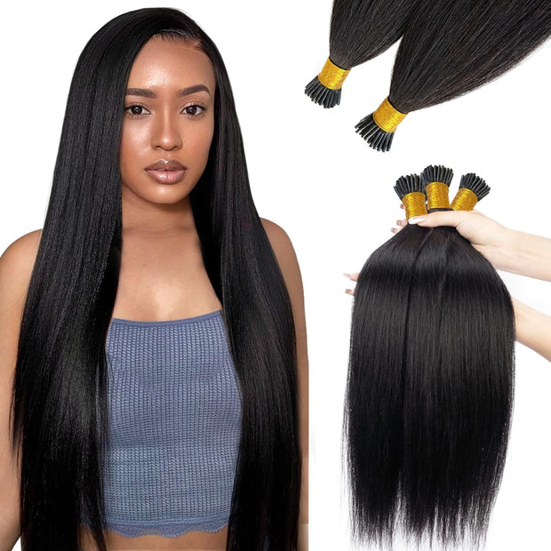 I-tip Premium Hair extensions Natural Black Straight