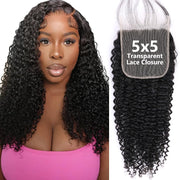 5x5 Transparent Lace Jerry Curl Lace Closure Brazilian Virgin Human Hair