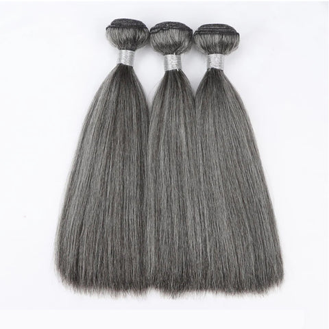 Salt and Pepper Straight Human Hair Bundles Natural Grey