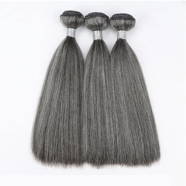 Salt and Pepper Straight Human Hair Bundles Natural Grey