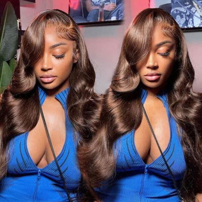 4x4 Lace Body Wave Wig Closure Human Hair 180 Density Chocolate Brown #4 Color