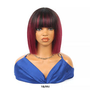 1B/99J Black and Burgundy Ombre Straight Short Bob Wigs Human Hair None Lace Front Wigs 10inch