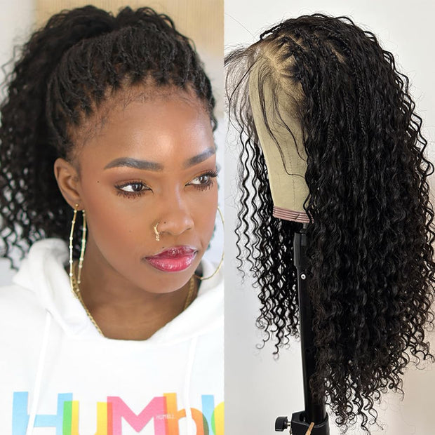 Boho Box Braids Wig Full Lace Braided Wig Human Hair Square Parted Knotless Pre Pluched With Baby Hair Braided Wigs for Black Women