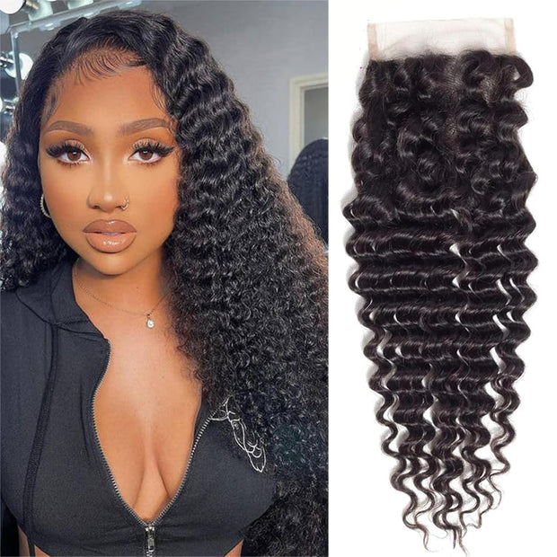 4x4 Lace Transparent Lace Closure Deep Wave Virgin Natural Human Hair