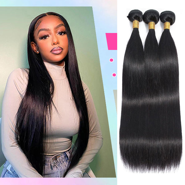 3 Bundle Virgin Human Hair Straight Unprocessed Hair Jet Black Color
