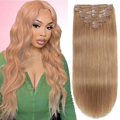 High Quality Clip In Honey Blonde (27#) Straight Hair Extensions 100% Human Hair