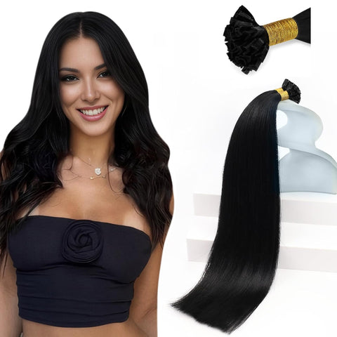 Flat K Tip Black Hair Human Hair Extension Straight