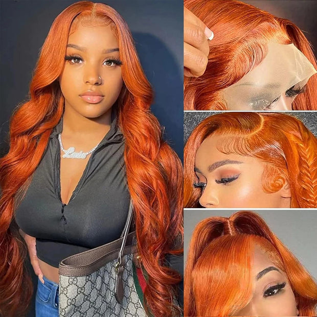 13x4 Lace Wig Color #350 Reddish Brown Body Wave 180 Density 100 Human Hair full frontal transparent lace Wig