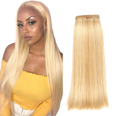 Double Drawn Indian Raw Hair Straight Full End Unprocessed 100% Human Hair Blonde(613) Color