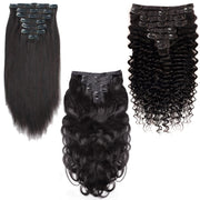 Clip in Mink Hair Extensions 100 Human Hair, 7pcs Natural Black Sraight, Body Wave Deep Wave