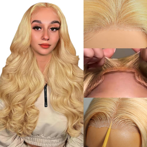 13x4 Lace Glueless Pre-Cut Lace Blonde(613) Wig Body Wave 180 Density Wear and Go Wig Human Hair