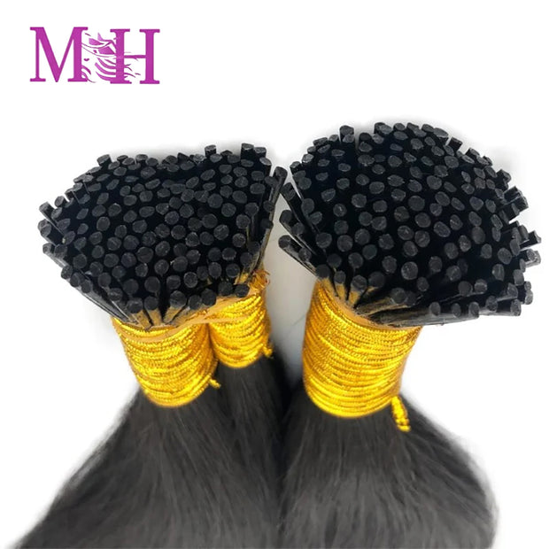 MH I-tip body wave Hair extensions Natural Black Raw hair Quality 100 Human Hair Straight, Deep Wave, Kinky Straight