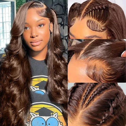 5x5 Lace Closure Glueless Wig  Body Wave Color #4 Human Hair Wear Go Chocolate Brown