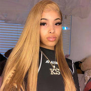 5X5 HD Lace Closure Wig Straight Honey Blonde  Human Hair Color #27