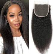 5X5HD Lace Kinky Straight Closure Natural Black 100 Human Mink Hair Swiss Lace / Skin-melt Lace / Invisible Lace