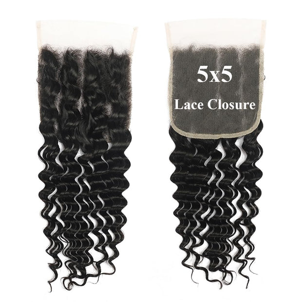 5x5 Transparent Lace Deep Wave Lace Closure Brazilian Virgin Human Hair