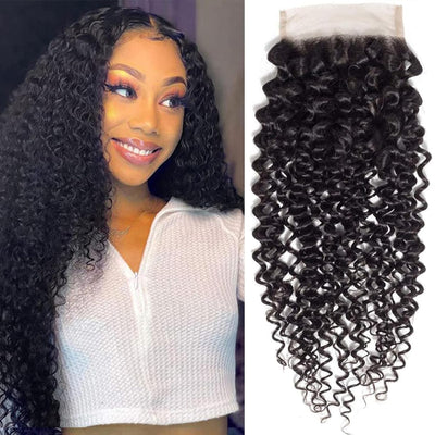 4x4 Lace Transparent Lace Closure Jerry Curl Virgin Natural Human Hair