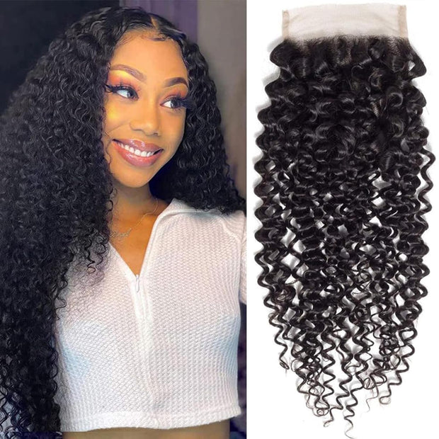 4x4 Lace Transparent Lace Closure Jerry Curl Virgin Natural Human Hair