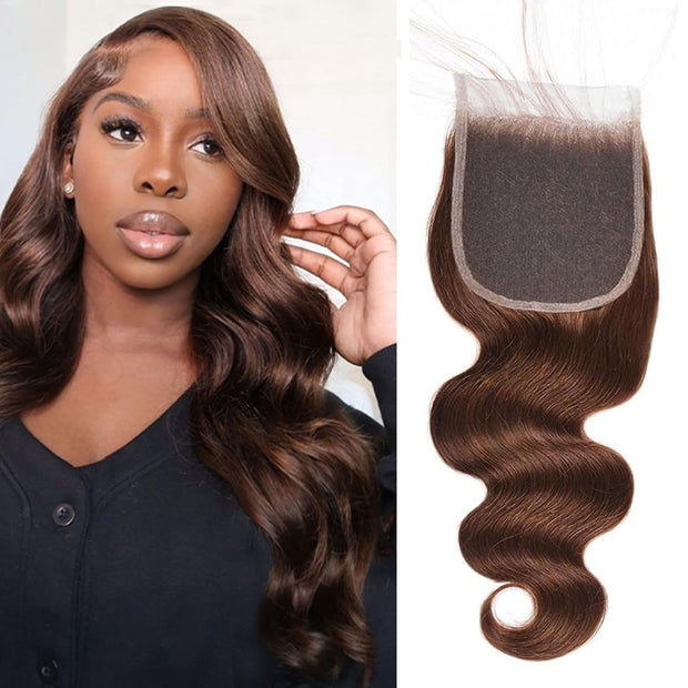 4X4 Lace Closure Body Wave Medium Brown(#4) Color 100% Human Hair Closure