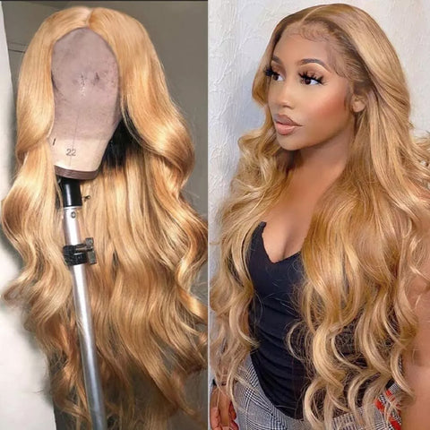 5X5HD Honey Blonde #27 Wig HD Lace closure wig 100 Human Hair Straight Body Wave Deep Wave