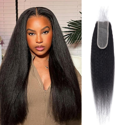 2x6HD Lace Closure Kinky Straight Brazilian Natural Color Virgin Hair