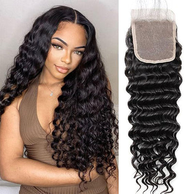 4x4HD Lace Closure Deep Wave Human Hair 100% Unprocessed Brazilian Virgin Hair Free Part