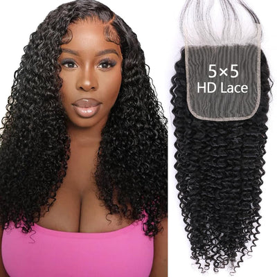 5x5HD Lace Closure Jerry Curl Brazilian Natural Virgin Remy Human Hair