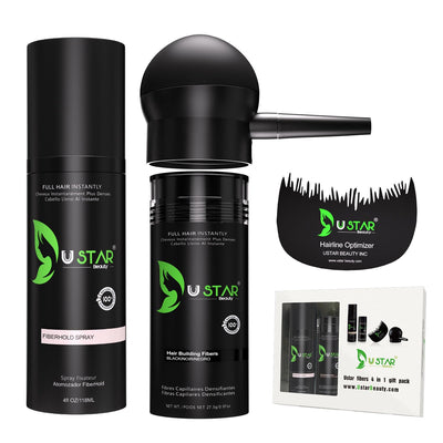 Ustar Hair Building Fibers .42oz/12g  4 in 1 Gift Pack (Hair Fibers, Comb, Spray Applicator, FiberHold Spray)
