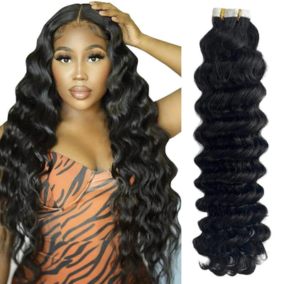 Tape-in Premium Human Hair Natural Color Deep Wave - 20Pcs/Pack