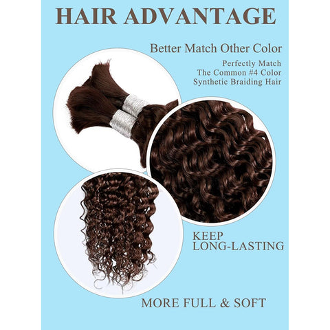 Color #2 Human Braiding Hair deep Wave Bulk 100 human Mink Hair 100g/bundle 20inch , 22inch
