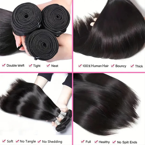 Ustar Brazilian Straight Virgin Human Hair Bundles Basic 1B 12 Inch Weave Extensions Natural Black