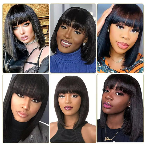 4/30  Brown to Auburn Ombre Straight Short Bob Wigs Human Hair None Lace Front Wigs 10inch