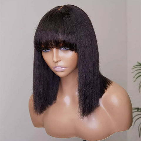 1B Black Straight Short Bob Wigs Human Hair None Lace Front Wigs 10inch