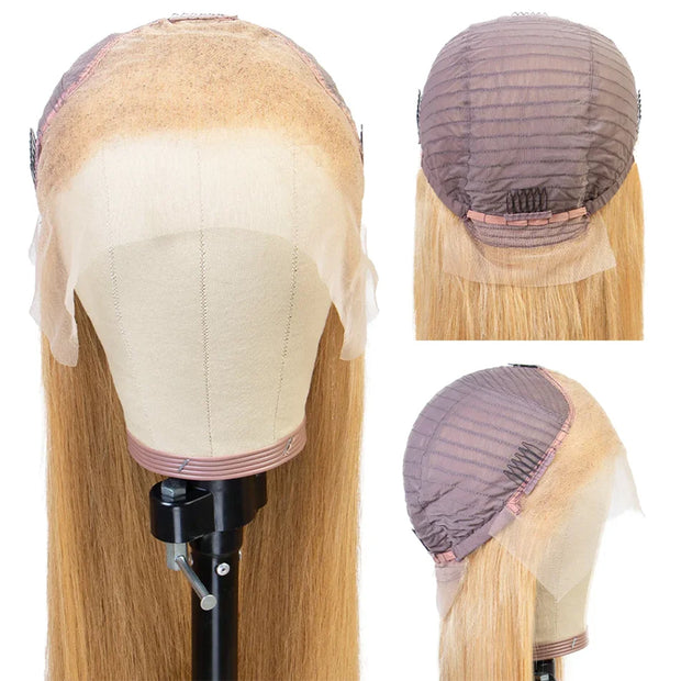 13X4 Straight #27  Wig Transparent Lace Frontal wig 200 density 100 remy Human Hair Honey Blonde