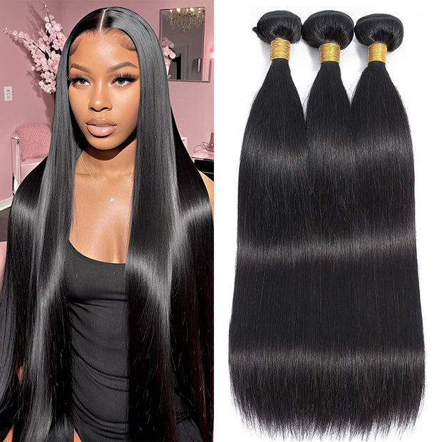 3 Bundle Virgin Human Hair Straight Unprocessed Hair Jet Black Color