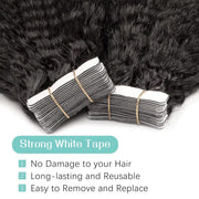 Tape In Hair Extensions Human 50g Hair Kinky Straight Natural Color With Replacement Tapes 20 Pcs, Remover