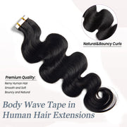 Tape-in Premium Human Hair Natural Color Body Wave - 20Pcs/Pack