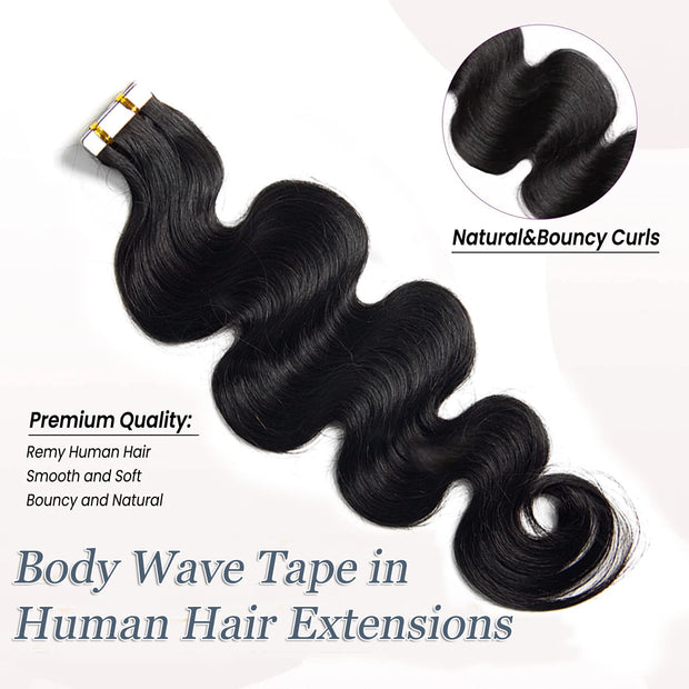 Tape-in Premium Human Hair Natural Color Body Wave - 20Pcs/Pack