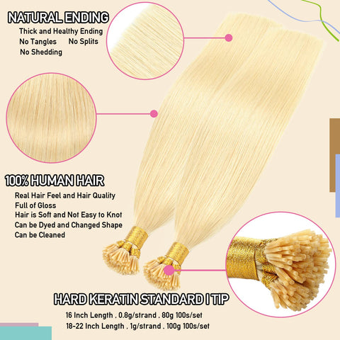 I Tip Premium 613 Blonde Straight Hair Extensions Quality 100 Human Hair
