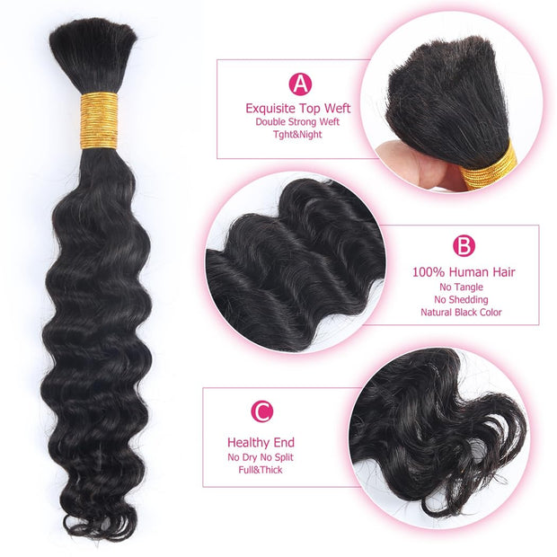Natural color Human BOHO Braiding Hair Loose Deep Bulk hair Best Quality Mink hair extensions 100g/bundle