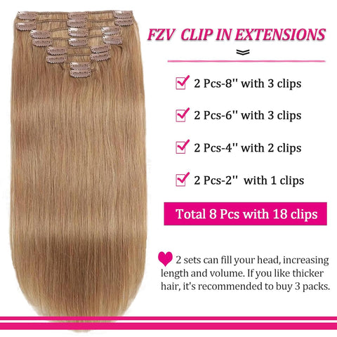 High Quality Clip In Honey Blonde (27#) Straight Hair Extensions 100% Human Hair