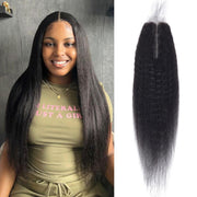 2x6HD Lace Closure Kinky Straight Brazilian Natural Color Virgin Hair