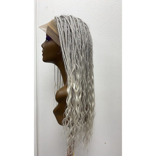 Beyonce Style Silver Grey Braided Wigs 100% Human Hair 24 Inch