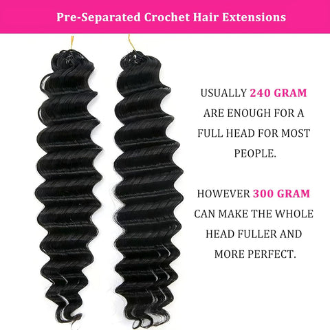 Deep Wave Knotless Pre-Separated Crochet Hair Extensions Feather Hair Extensions Deep Curly Feather Line Hair Extension 100% Human Hair Natural Color