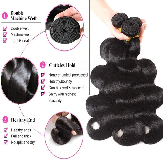 3 Bundle Virgin Human Hair Body Wave Unprocessed Hair Jet Black Color