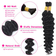 Natural color Human BOHO Braiding Hair Bulk hair Deep Wave Best Quality Mink hair extensions 100g/bundle